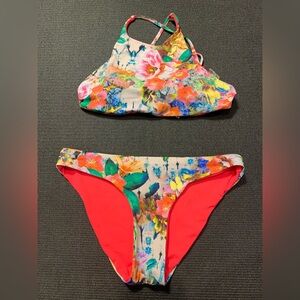 TiniBikini Swimwear‎ Reversible Bikini Set Watercolor Floral Size XS NWOT